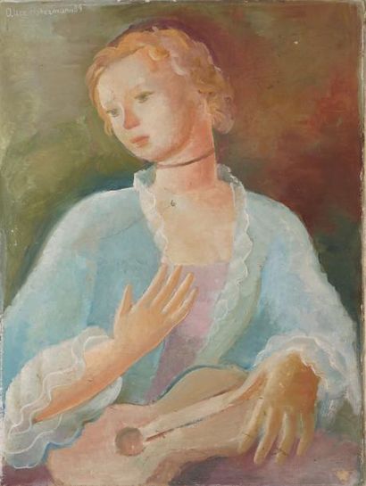 HOHERMANN ALICE, 1902-1943 
Musicienne blonde, 1939
huile sur carton (petits accidents),...