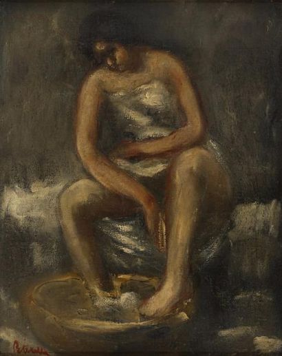 PETERELLE Adolphe, 1874-1947 
Nu au tub
huile sur toile rentoilée, signée en bas...