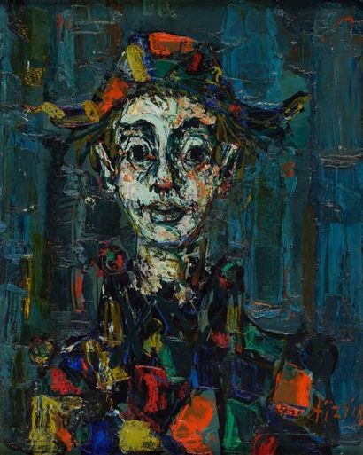 AÏZPIRI PAUL, 1919-2016 
Arlequin au chapeau
huile sur toile, signée en bas à droite
41x33...