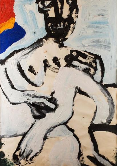 LINDSTROM Bengt, 1925-2008 
Femme assise, 1981
peinture sur papier (petite déchirure...