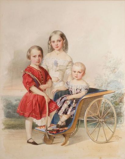HAU VLADIMIR IVANOVICH, 1816-1895 
Enfants au chariot, 1946
aquarelle et rehauts...