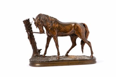 MENE Pierre Jules, 1810-1879 
Cheval au palmier, 1877
bronze à patine brune mordorée...