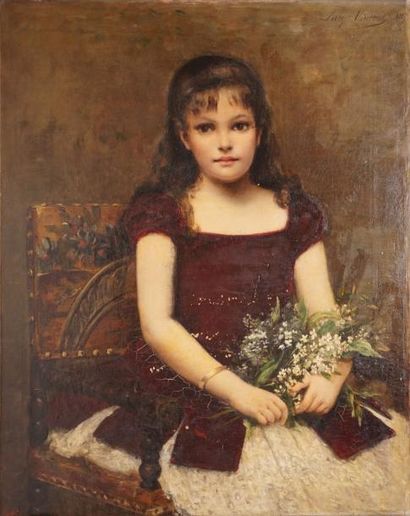 VINCENT LUCY, XIXE SIÈCLE 
Fillette à la robe rouge, 1887
huile sur toile (restaurations,...