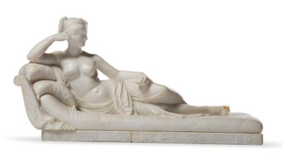 CANOVA d'après Pauline Borghèse allongée.
Albâtre sculptée
Accidnets.
XIXème siè...