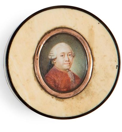 ECOLE FRANCAISE Portrait d'homme de trois quart en veste rouge coiffé d'une courte...