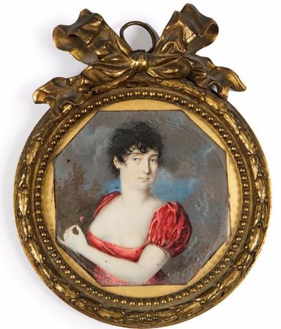 ECOLE FRANCAISE ou ITALIENNE Vers Portrait de femme en buste aux yeux bleus, de trois...