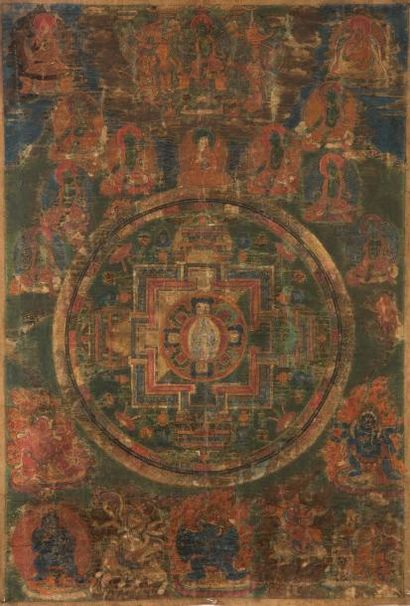 null Thangka peint en couleur sur toile, représentant le mandala d'Ekadashamukha...