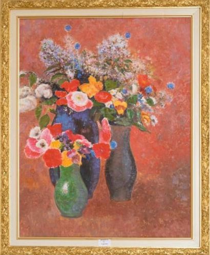 null Ecole Moderne,

Bouquets de fleurs,

Paire d'huiles sur toile,

68 x 53cm