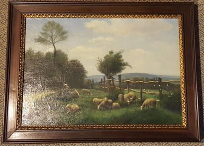 null ECOLE DE BARBIZON

Bergère et moutons, 1883

Huile sur toile, signée et datée...