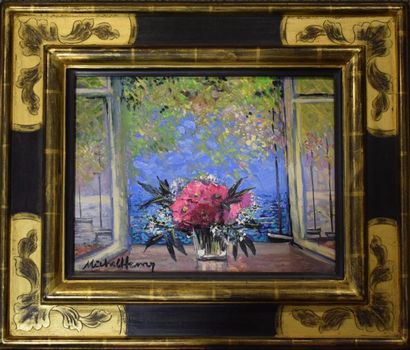 null HENRY Michel (né en 1928) 

Bouquet de fleurs devant une fenêtre 

Huile sur...
