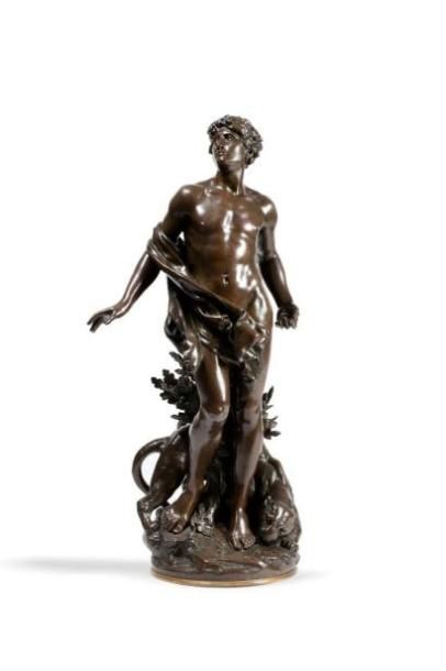 null MOREAU Mathurin, 1822-1912, 

Ephèbe et tigre

Groupe en bronze à patine brun...