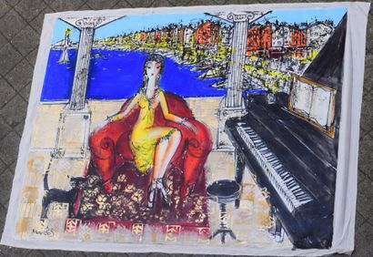 null HRASARKOS (né en 1975) 

Femme assise au piano

Huile sur toile 

1.42 x 1.85...