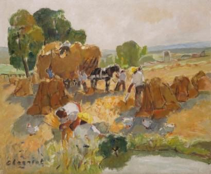 null CHAGNIOT Alfred, 1905-1991, 

Moisson dans l'Yonne, 

huile sur toile, signée...
