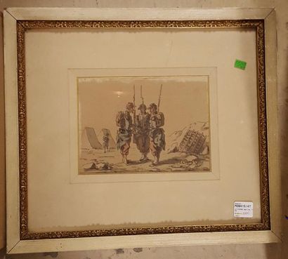 null LE PIPPRE Septime, 1833-1871, 

Soldats au campement, 

aquarelle sur traits...