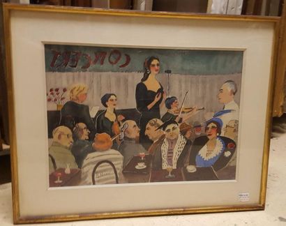 null PERROT M., XXe siècle, 

Le café concert, 

aquarelle (traces de plis et rousseurs),...