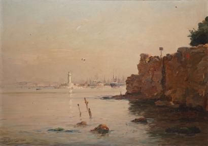 null REYNAUD Marius, 1860-1935

Rocher devant l'entrée d'un port, 1902

huile sur...