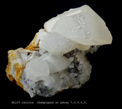 null Quatre minéraux de Saint-Péray (07) : BARYTE bleue (11 cm); CALCITE jaune avec...