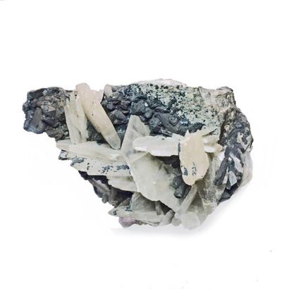 null Cinq minéraux anciens du Pérou : RHODOCHROSITE mamelonnée (12 cm) ; BARYTE tabulaire...
