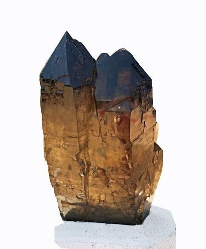 null Exceptionnel QUARTZ ambré et fumé du Brésil (50 x 27 x 20 cm) : cristaux accolés...