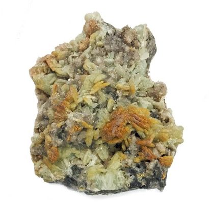 null Six anciens minéraux d'Espagne : PREHNITE verte / quartz / baryte (11 cm) d'Andalousie...