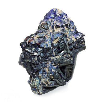 null Sept minéraux anciens. Du Maroc : ENDLICHITE dans MOTTRAMITE (11 cm). AZURITE...
