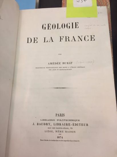 null Livre ancien : "Géologie de la France" par Amédée BURAT, de 1874 ; un volume...