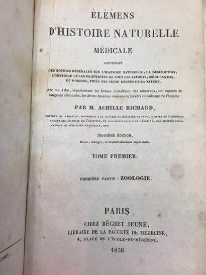 null Livre ancien : "Zoologie / Minéralogie" par Achille RICHARD, de 1838, Tome I...