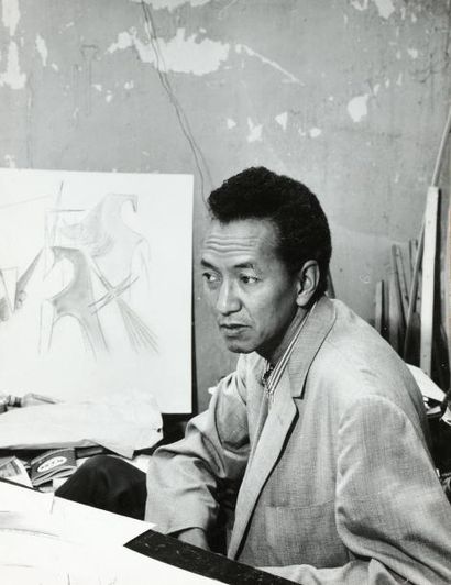 null Jørn FREDDIE. Portrait af Den Cubansk - Franske Maler Wifredo Lam. Portrait...