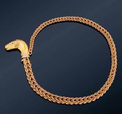 null Collier en or jaune 18K (750) et platine à maille colonne unie ou cordée en...