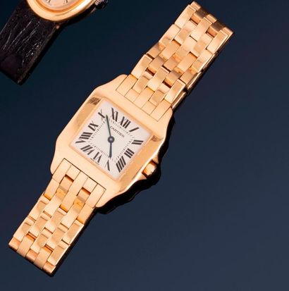  Montre bracelet de dame à quartz en or jaune 18K (750) modèle Santos, bracelet à...