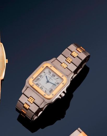  Montre bracelet d'homme automatique en acier et métal doré, modèle Santos, guichet...
