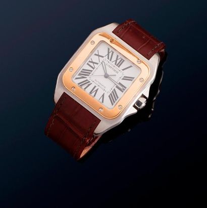 null Montre bracelet d'homme automatique « Santos 100 » grand modèle en acier et...