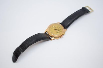  Montre bracelet d'homme mécanique en or jaune 18K (750) à deux compteurs et deux...