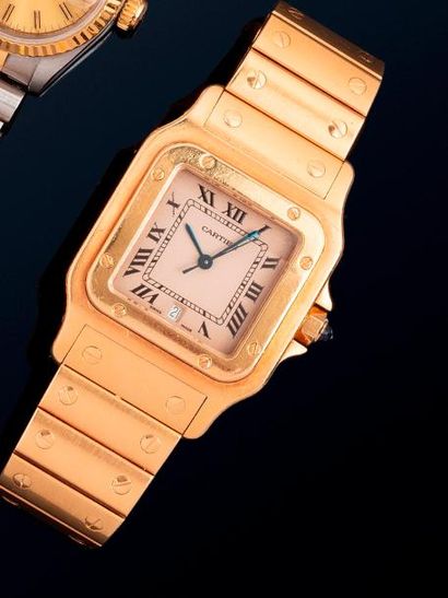 null Montre bracelet d'homme à quartz en or jaune brossé 18K (750) modèle Santos,...
