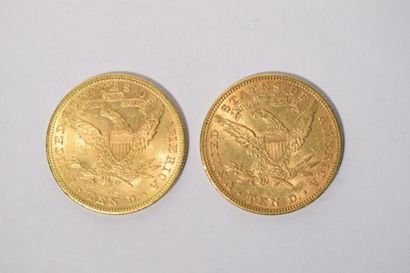  [ Pièce en or ] 
2 pièces de 10 dollars " Coronet Head - Eagle " 1893. 
Poids :...