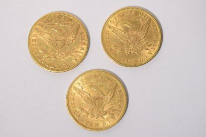  [ Pièce en or ] 
3 pièces de 10 dollars " Coronet Head - Eagle " 1880 - 1881 - 1901....
