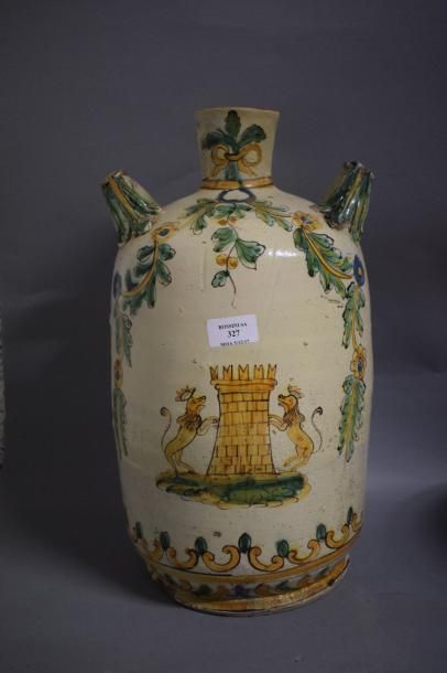 null Italie Caltagirone (?) grand pot cylindrique en faïence à col étroit à décor...