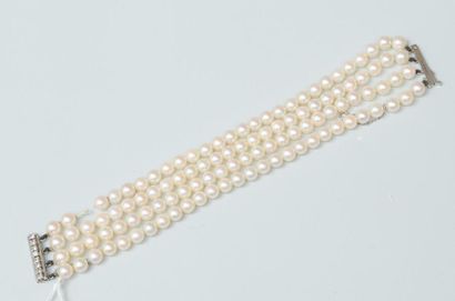 null Bracelet quatre rangs choker de perles de culture, le fermoir en or gris 18K(750)...