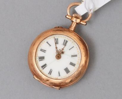 null Petite montre de gousset en or jaune 18k (750), candran (fêle) à chiffres romains...