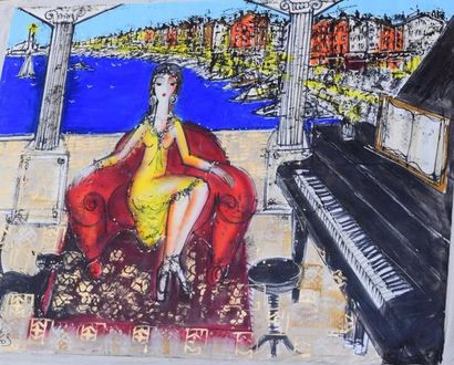 null HRASARKOS (né en 1975) 

Femme assise au piano

Huile sur toile 

1.42 x 1.85...