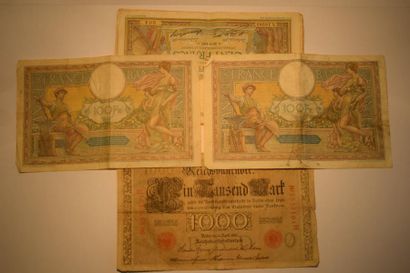 null 10 billets de 100 francs de 1923 à 1927

On y joint un billet de 1000 marks...