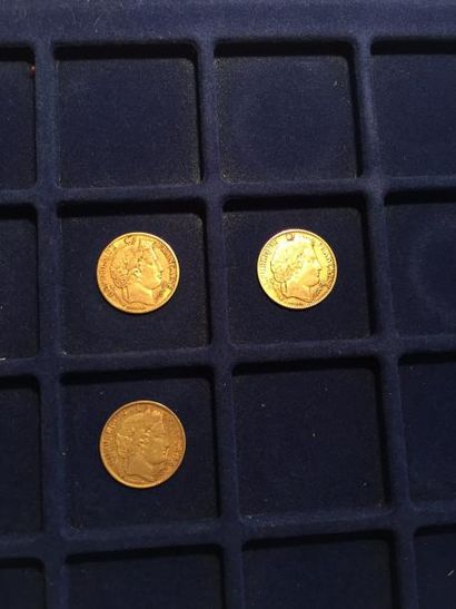 null 3 pièces en or de 10 francs Cérès IIème République (1851 A x 3)
TB à TTB
Poids...