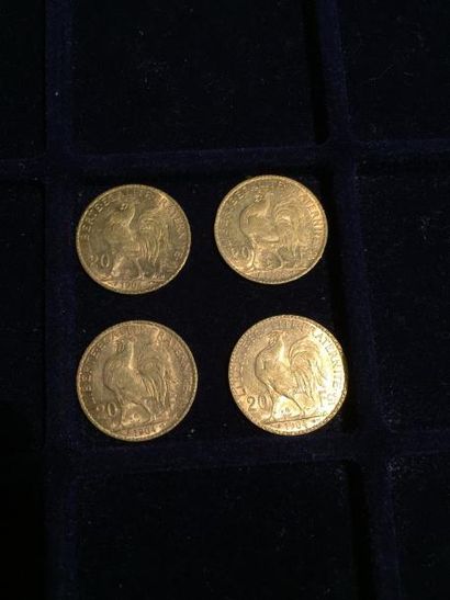 null [ Pièce en or ]

4 pièces de 20 francs " coq " 1904. 

Poids : 25,8 g 