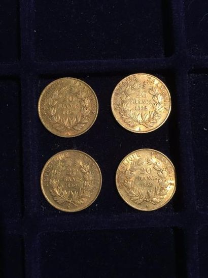 null [ Pièce en or ]

4 pièces de 20 francs Napoléon " tête nue " 1852 A. 

Poids...