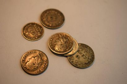 null [ Piéce en argent ] 

Ensemble de six pièces en argent :

Demi franc 1808 A...