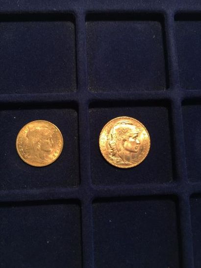 null Lot de pièces en or (900/1000) comprenant :

- 20 francs au coq - Liberté, égalité,...