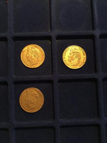 null 3 pièces en or de 20 francs Louis-Philippe 1er "tête laurée" (1839A x 1 ; 1840A...