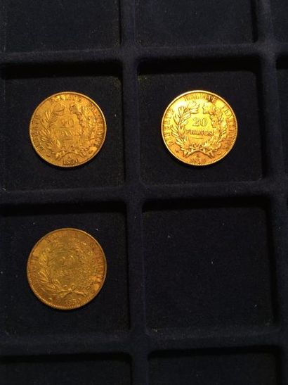 null 3 pièces en or de 20 francs Cérès, IIe République (1850A x 3)
TB
Poids : 19.3...