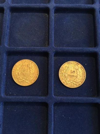 null 2 pièces en or de 20 francs Cérès, IIe République (1850A x 2)
TB
Poids : 12.9...