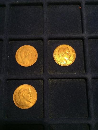 null 3 pièces en or de 20 francs Napoléon III "tête nue" (1853A x 1 ; 1854A x 1 ;...